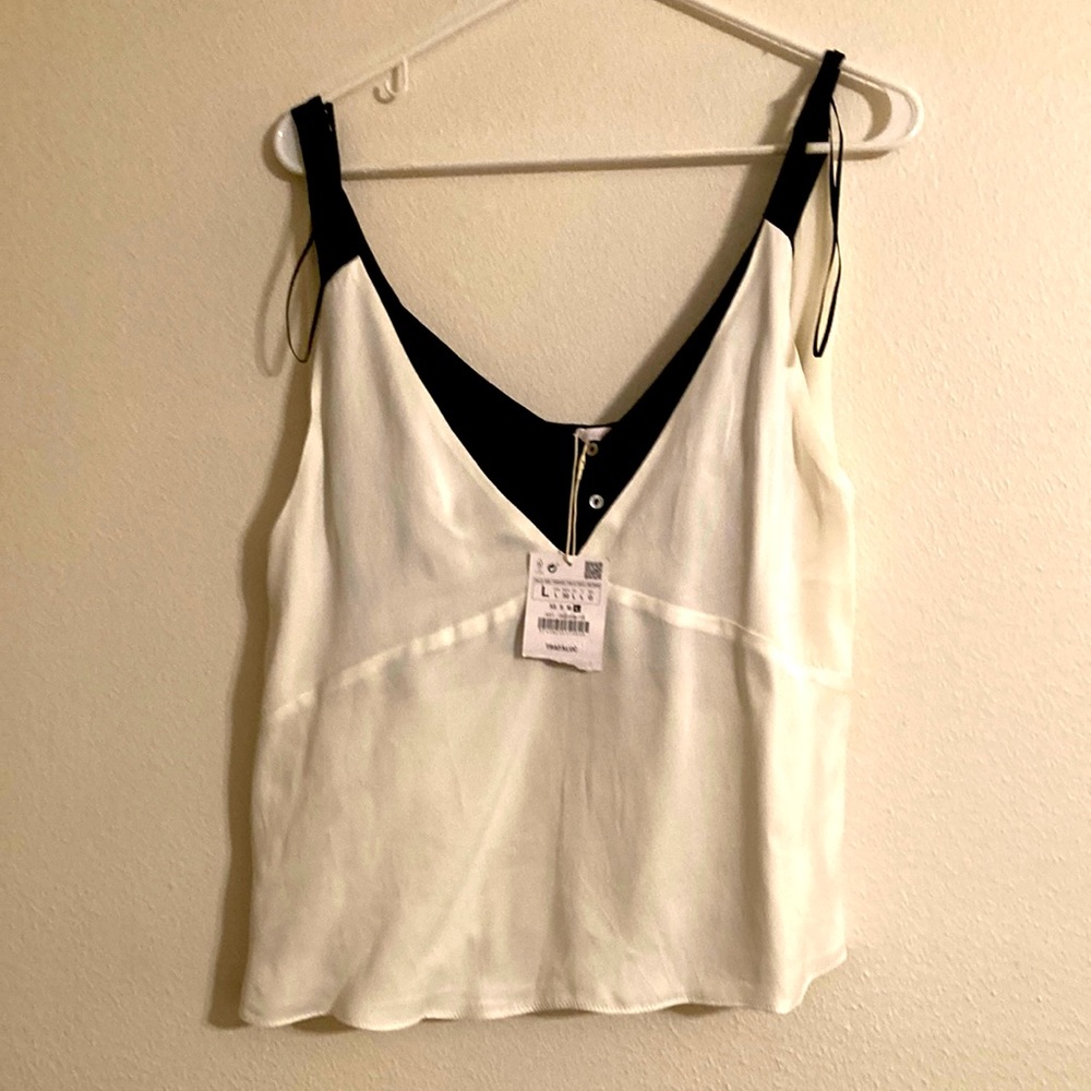 Two tone satin/silky tank with button up bustiers. NWT, L.
